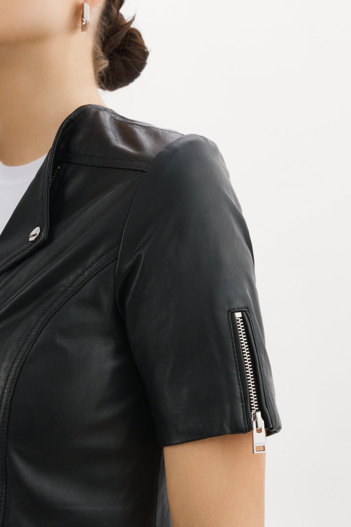 Kirsi Cropped Biker Jacket - Black