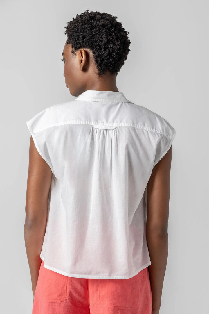 Short Sleeve Button Down Top - White