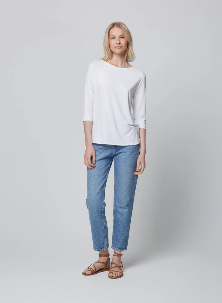 Soft Touch 3/4 Sleeve Pleat Back Crewneck