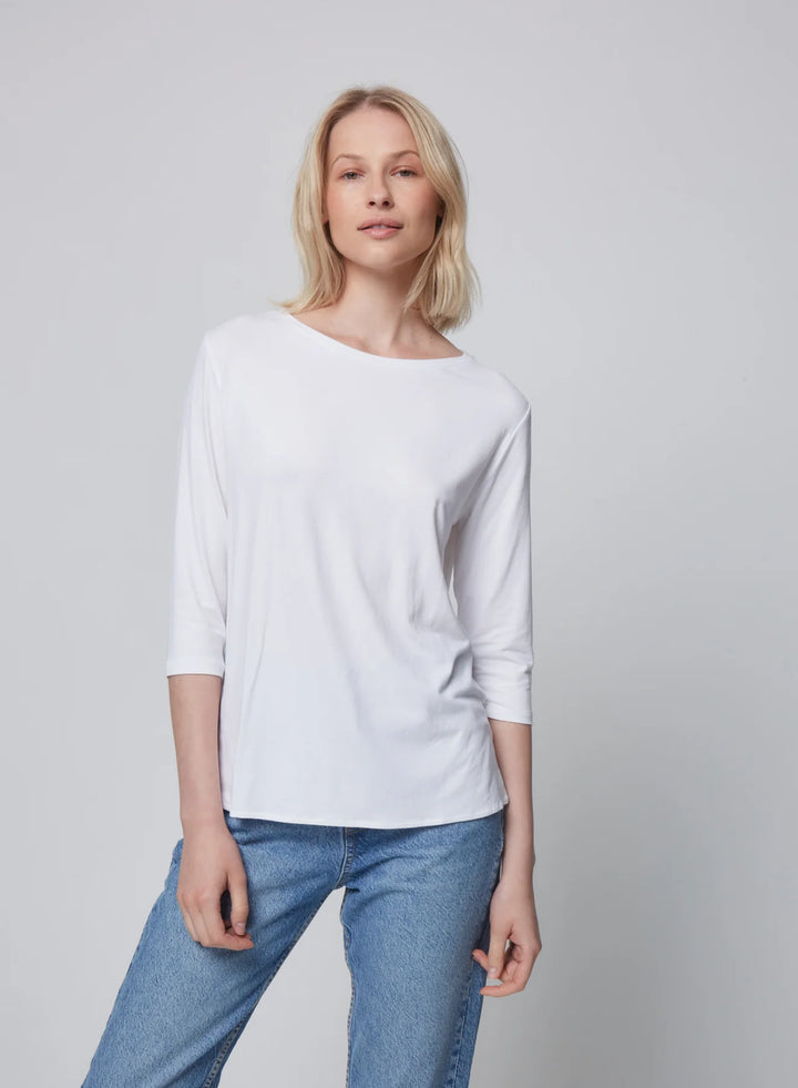 Soft Touch 3/4 Sleeve Pleat Back Crewneck