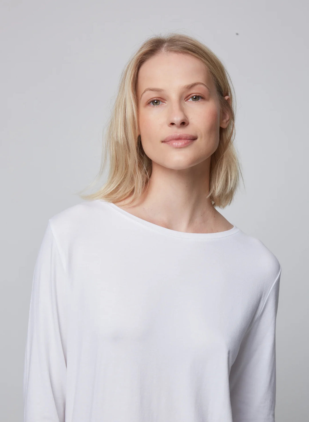 Soft Touch 3/4 Sleeve Pleat Back Crewneck