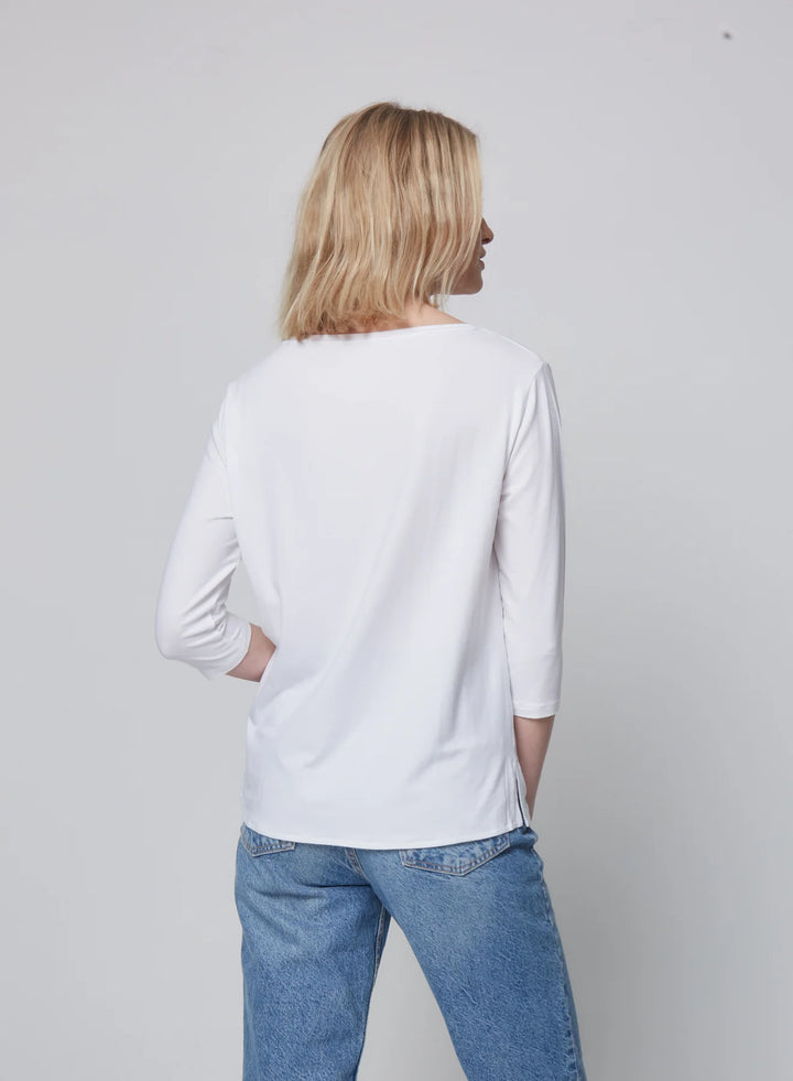 Soft Touch 3/4 Sleeve Pleat Back Crewneck