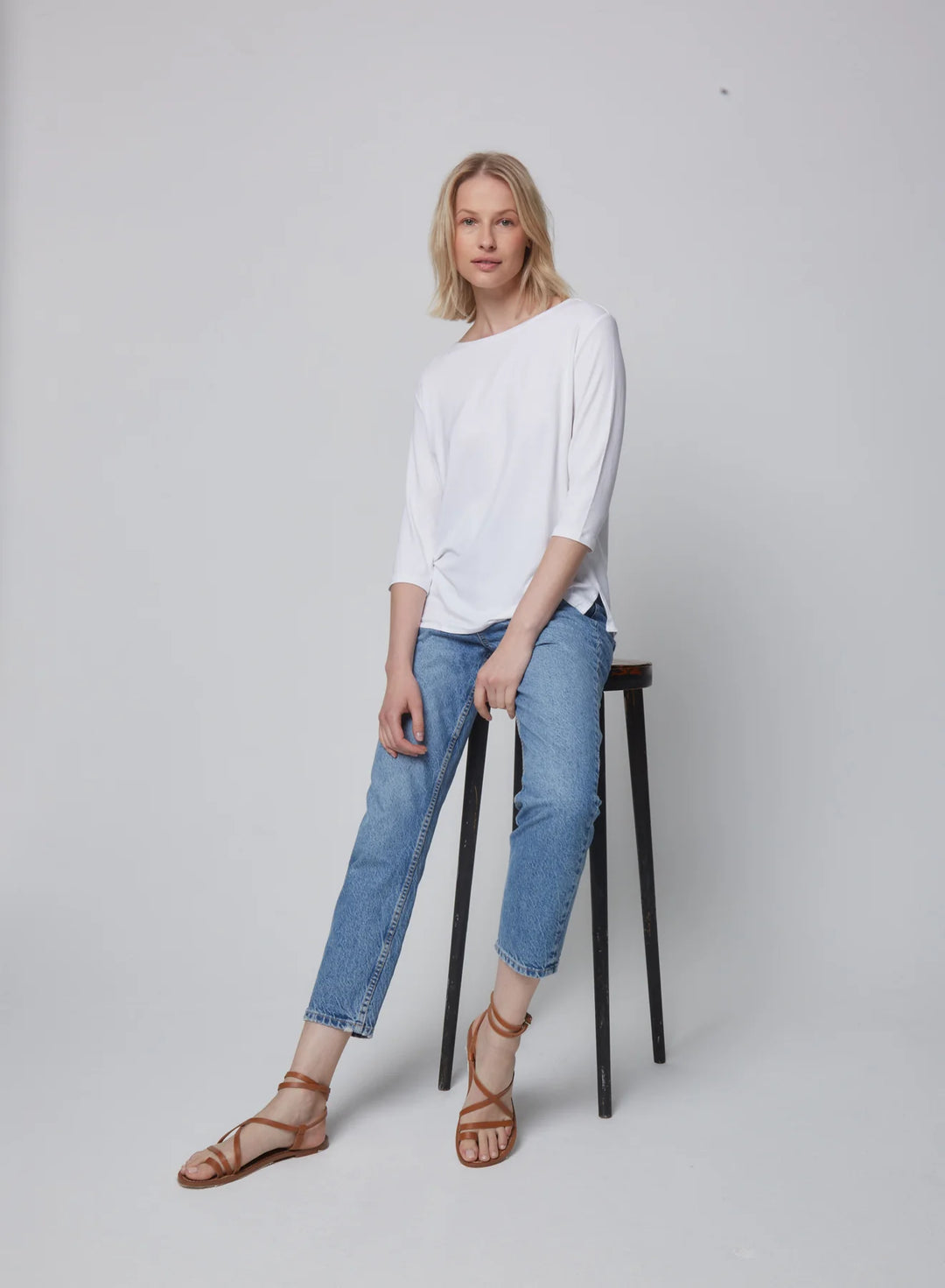 Soft Touch 3/4 Sleeve Pleat Back Crewneck