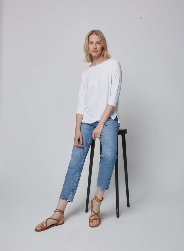 Soft Touch 3/4 Sleeve Pleat Back Crewneck