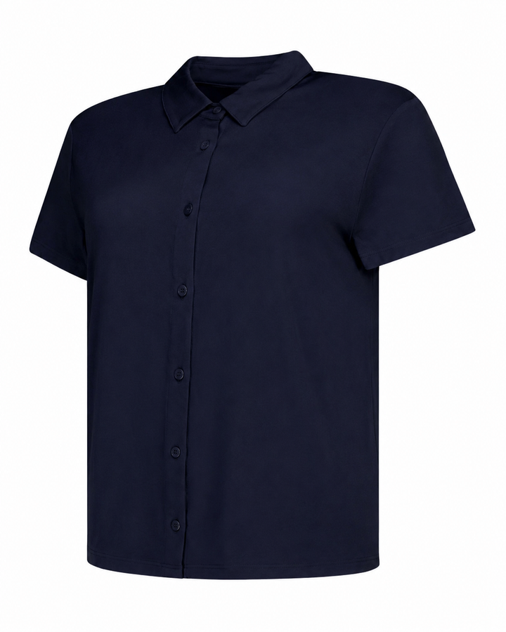 Soft Touch Short Sleeves Pleat Back Shirt - Marine