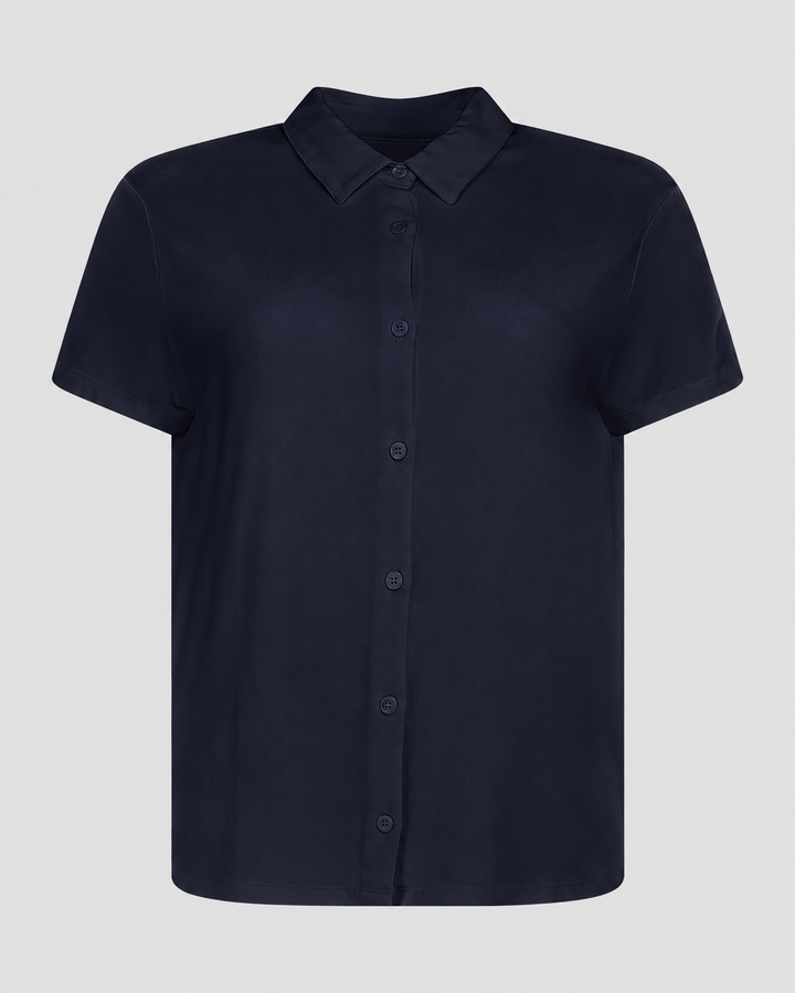 Soft Touch Short Sleeves Pleat Back Shirt - Marine
