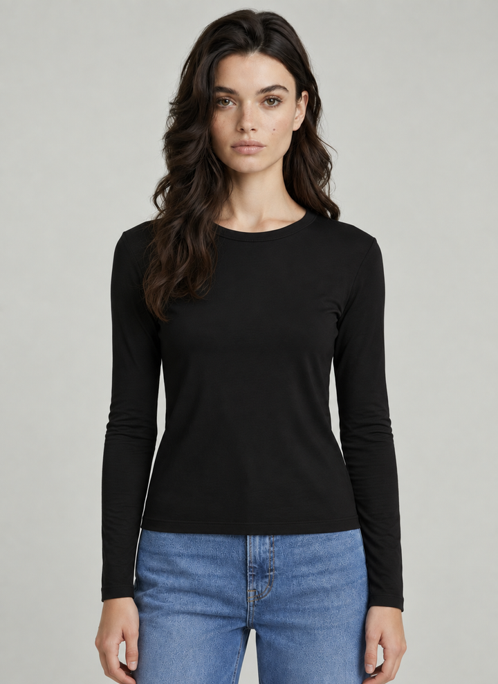 Soft Touch Cropped Long Sleeve Crewneck T-Shirt