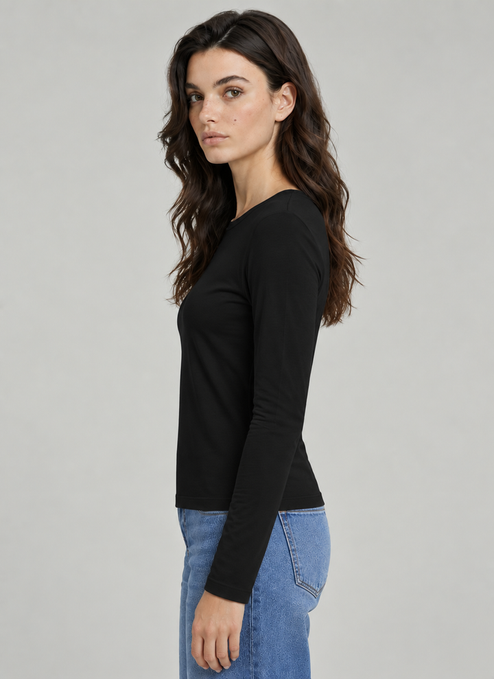 Soft Touch Cropped Long Sleeve Crewneck T-Shirt