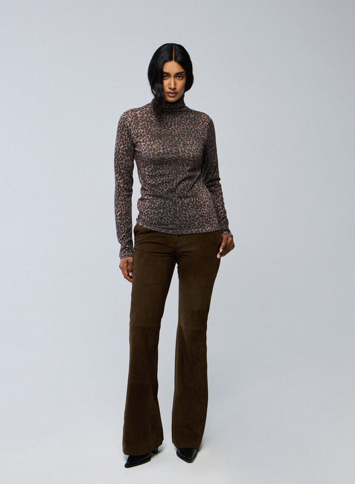 Cotton Cashmere Long Sleeve Novelty Leopard Turtleneck