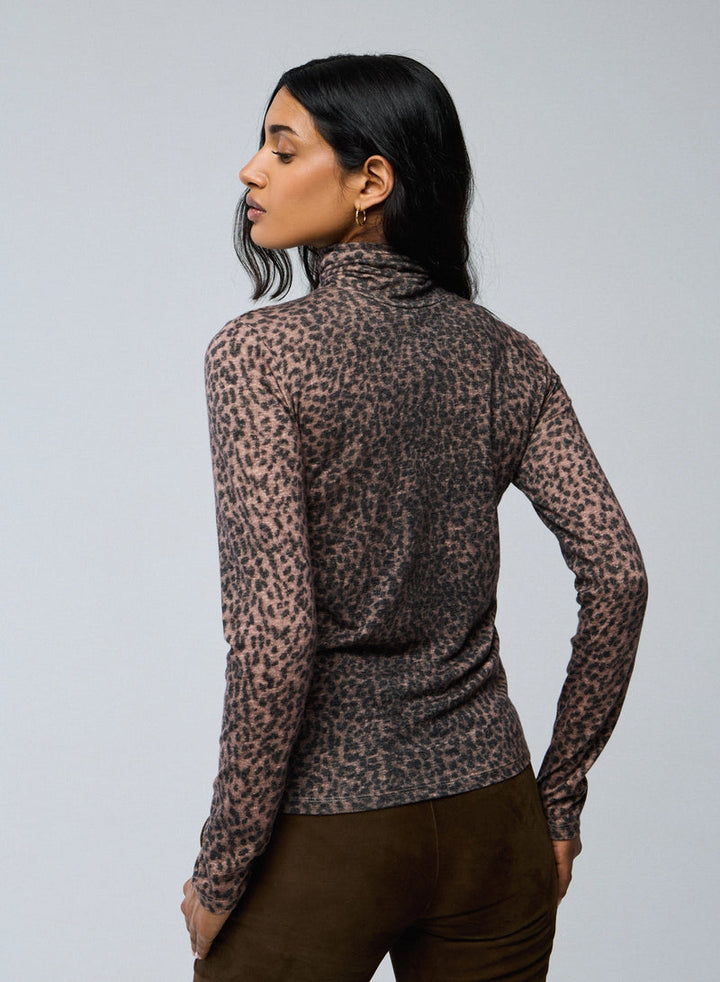 Cotton Cashmere Long Sleeve Novelty Leopard Turtleneck