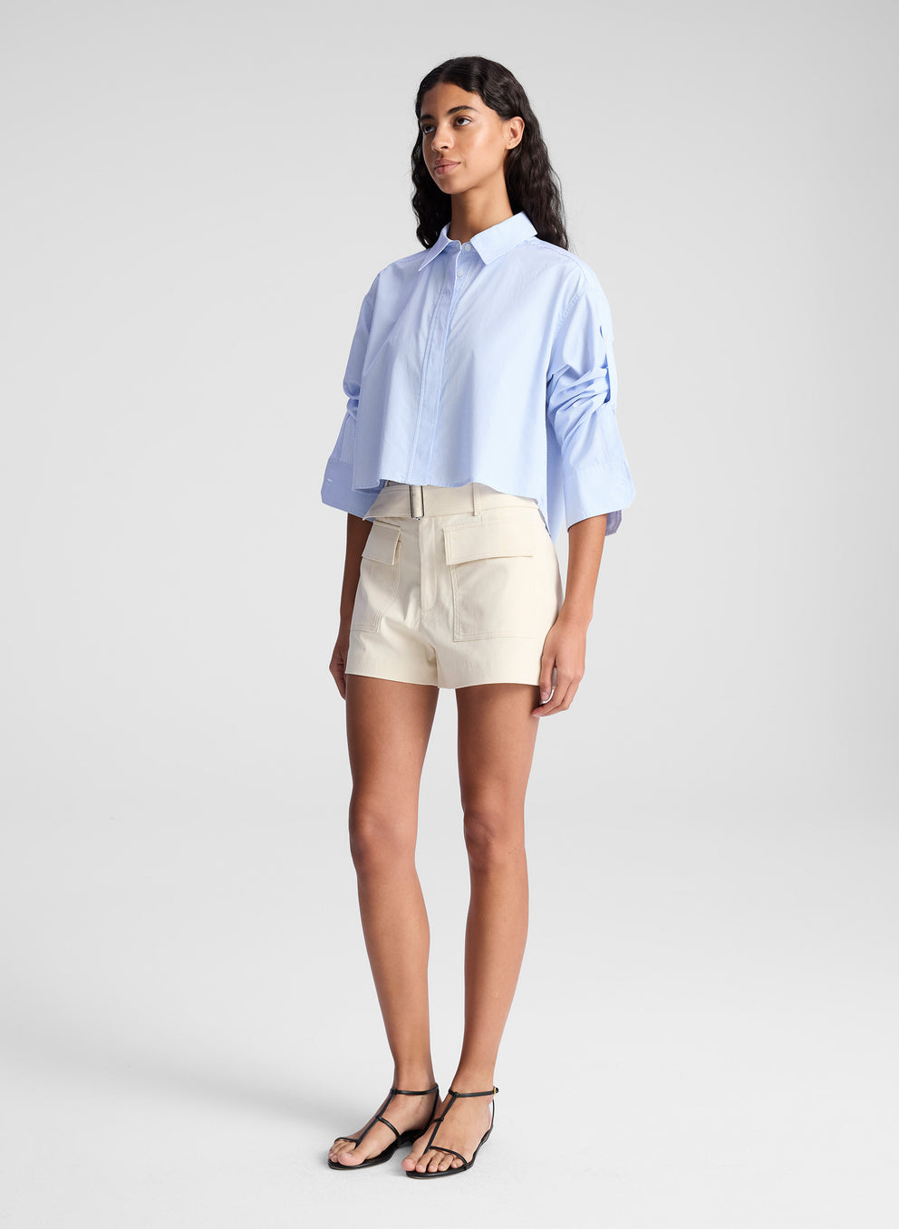 Maude Cropped Cotton Shirt - Light Blue