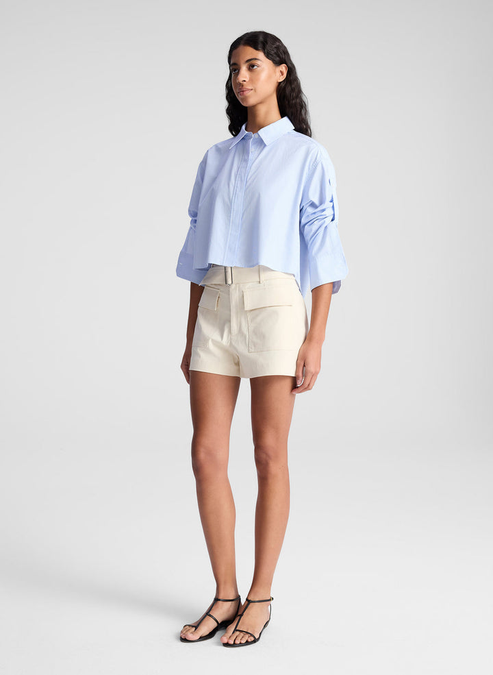 Maude Cropped Cotton Shirt - Light Blue