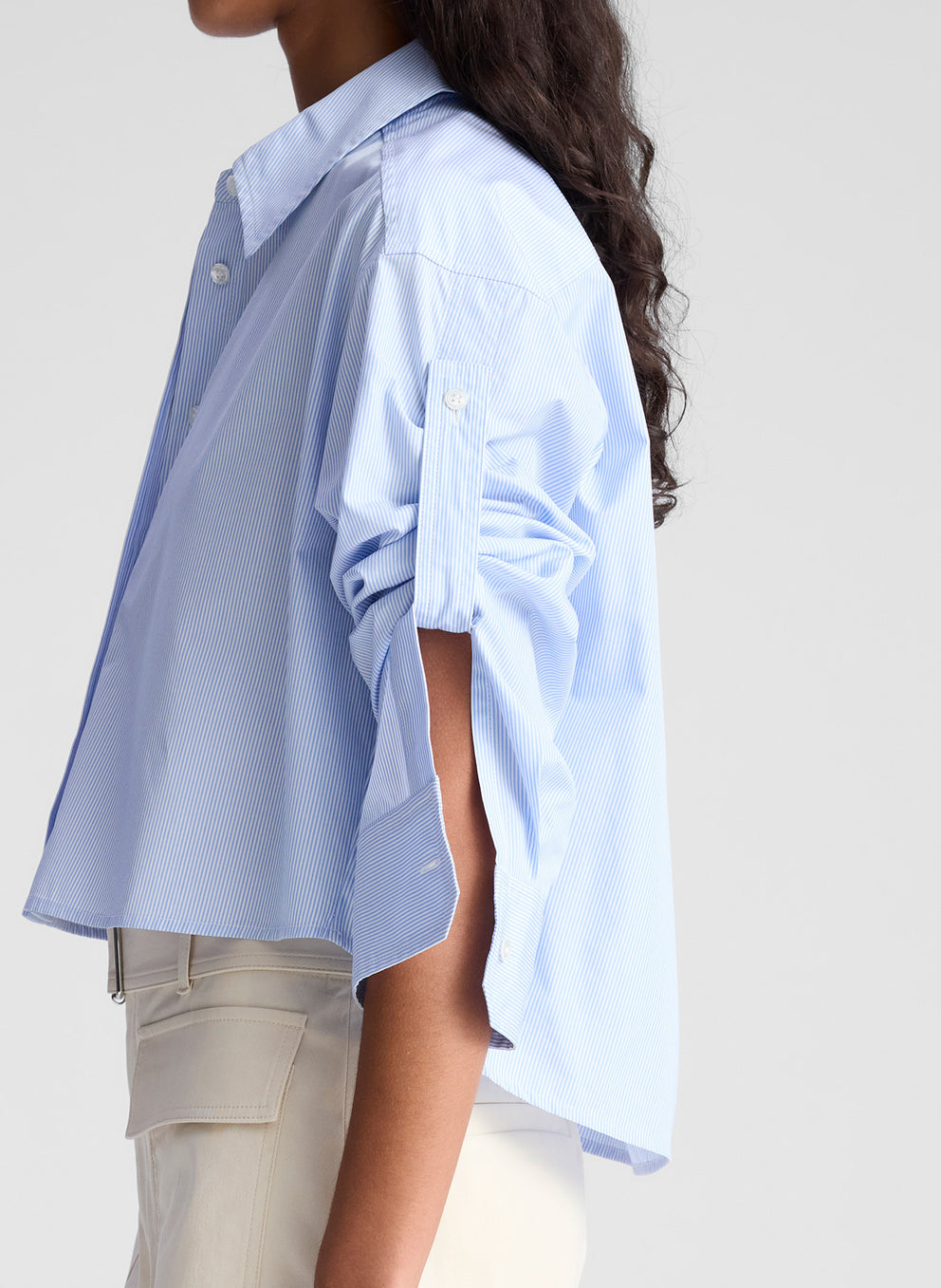Maude Cropped Cotton Shirt - Light Blue