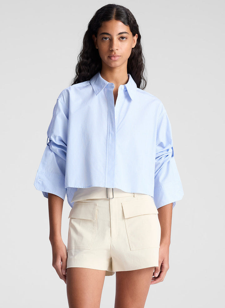 Maude Cropped Cotton Shirt - Light Blue