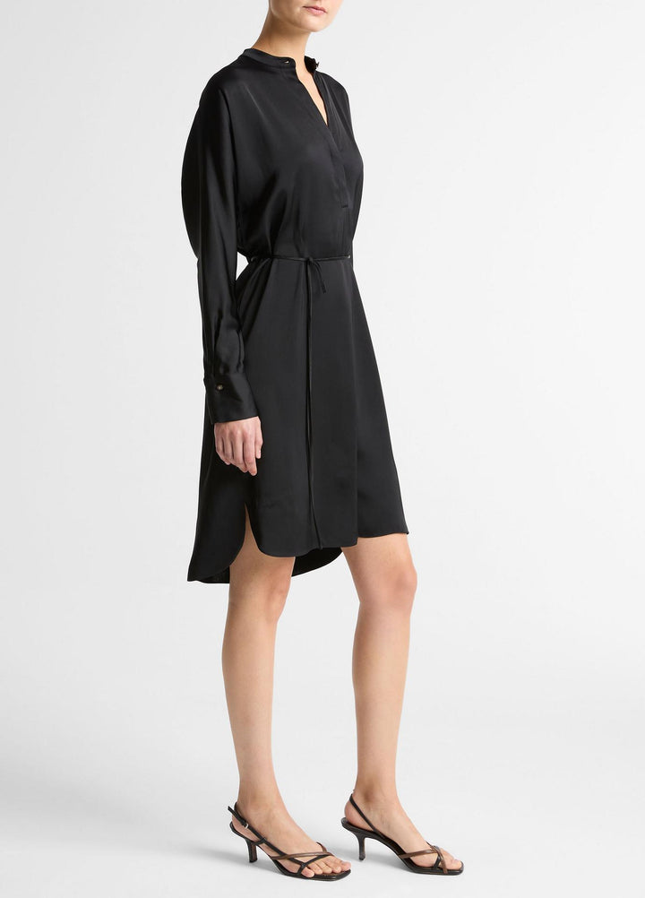 Matte Satin Band-Collar Dress