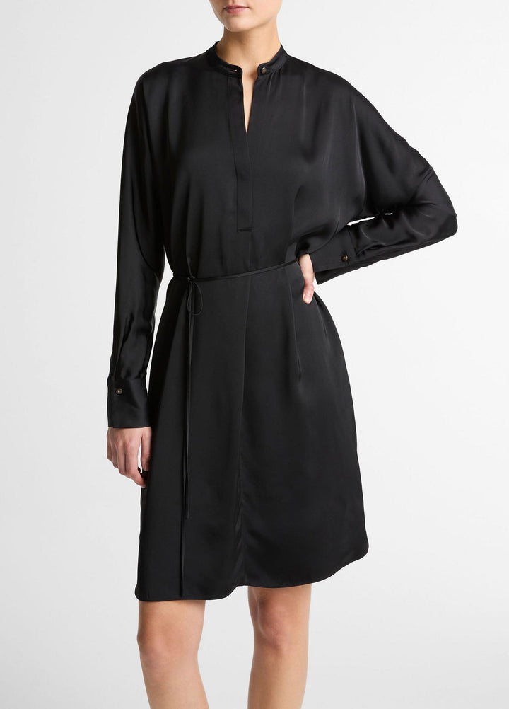 Matte Satin Band-Collar Dress