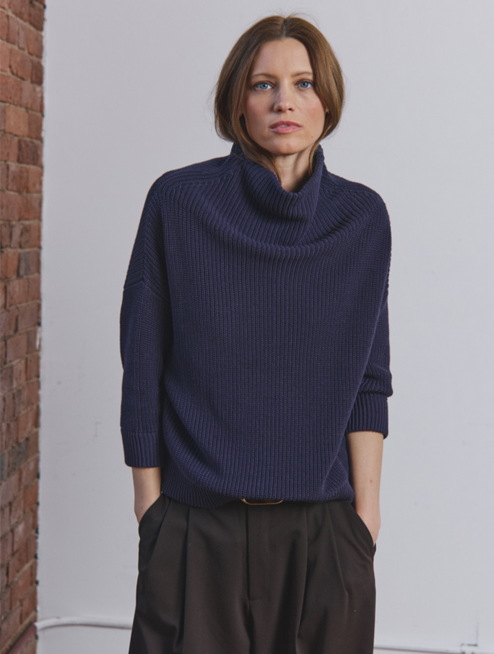 Half Cardigan Stitch Funnel Neck
