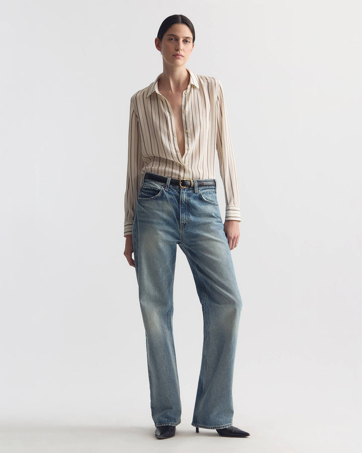 Gaia Slim Silk Shirt - Brandy Stripe