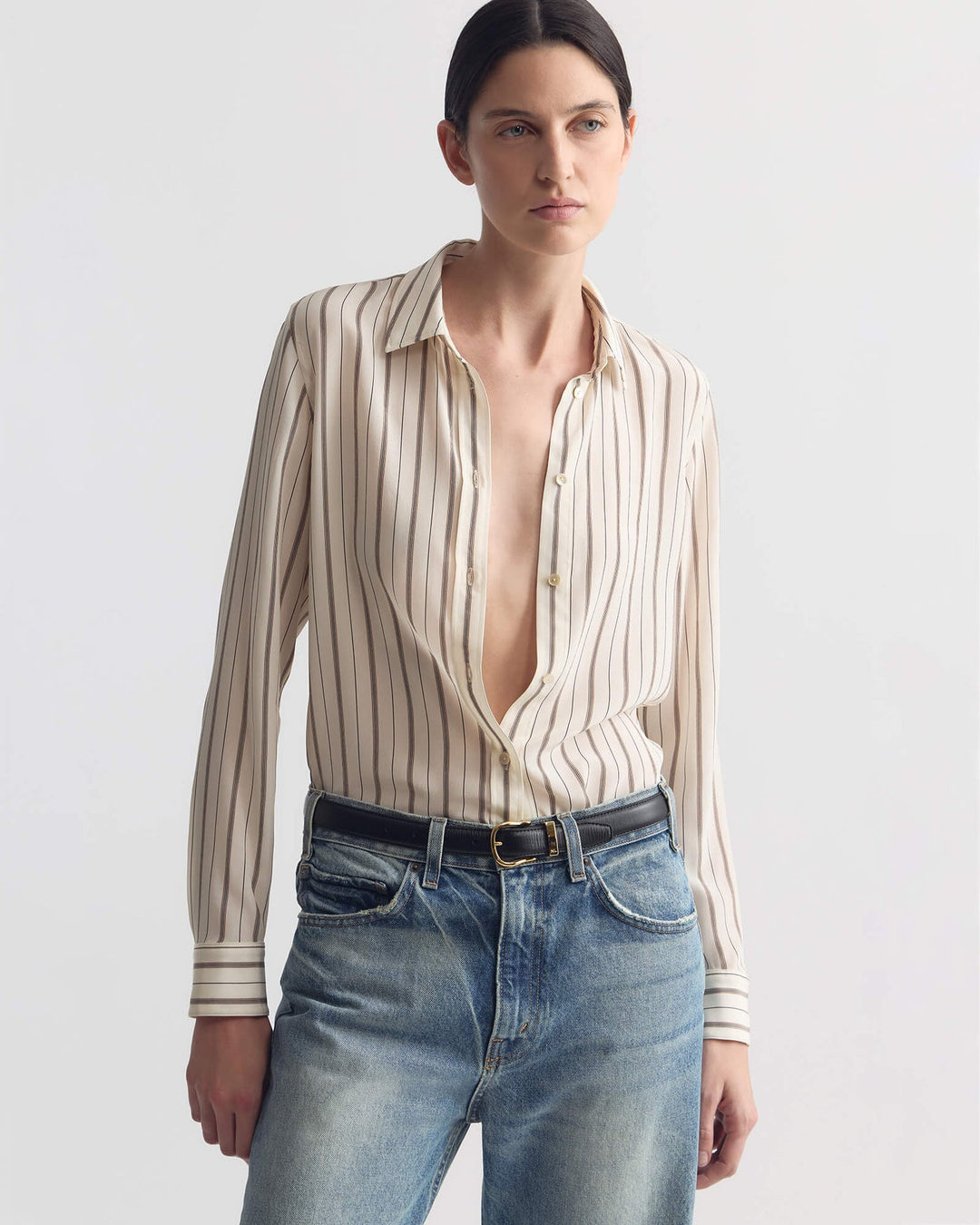 Gaia Slim Silk Shirt - Brandy Stripe