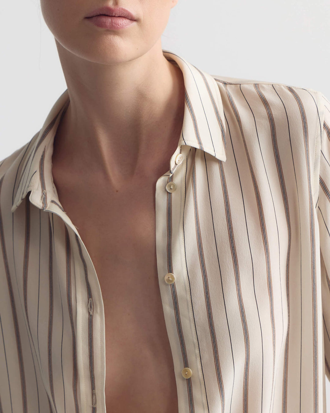 Gaia Slim Silk Shirt - Brandy Stripe