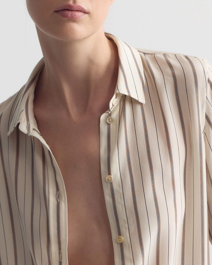 Gaia Slim Silk Shirt - Brandy Stripe