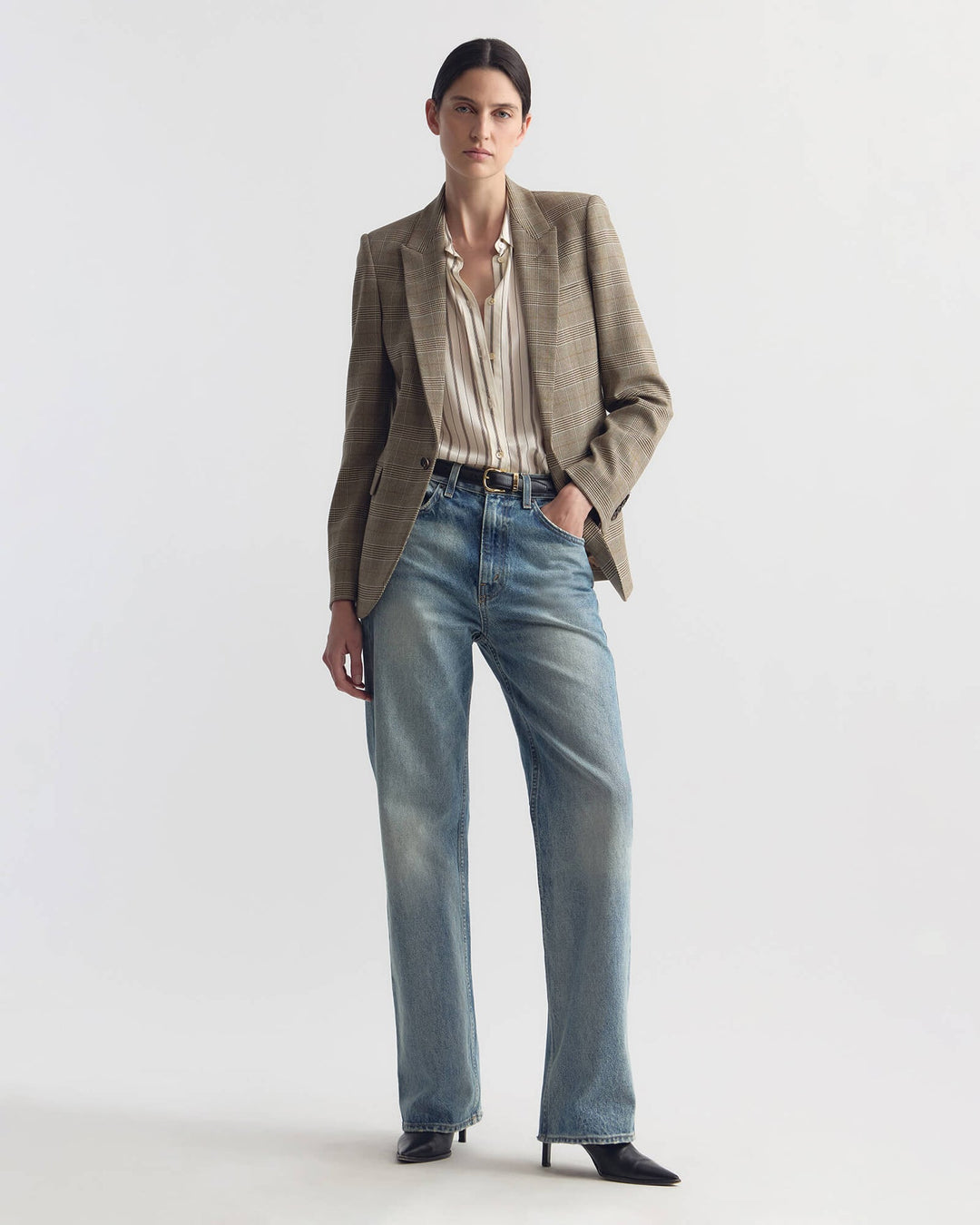 Gaia Slim Silk Shirt - Brandy Stripe