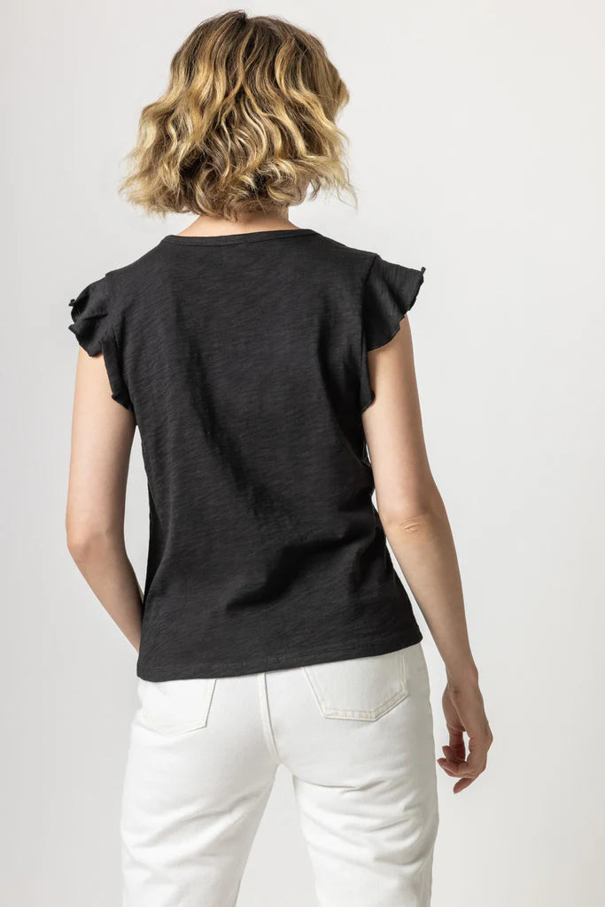 Scoop Neck Flutter Sleeve