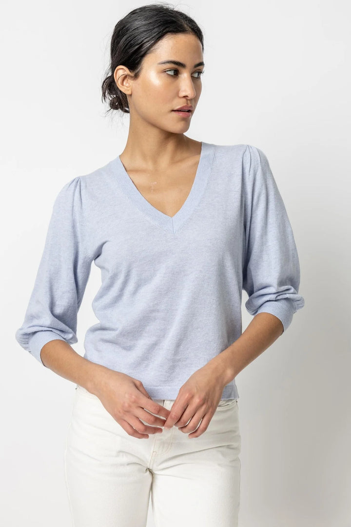 Puff Sleeve V-Neck Sweater