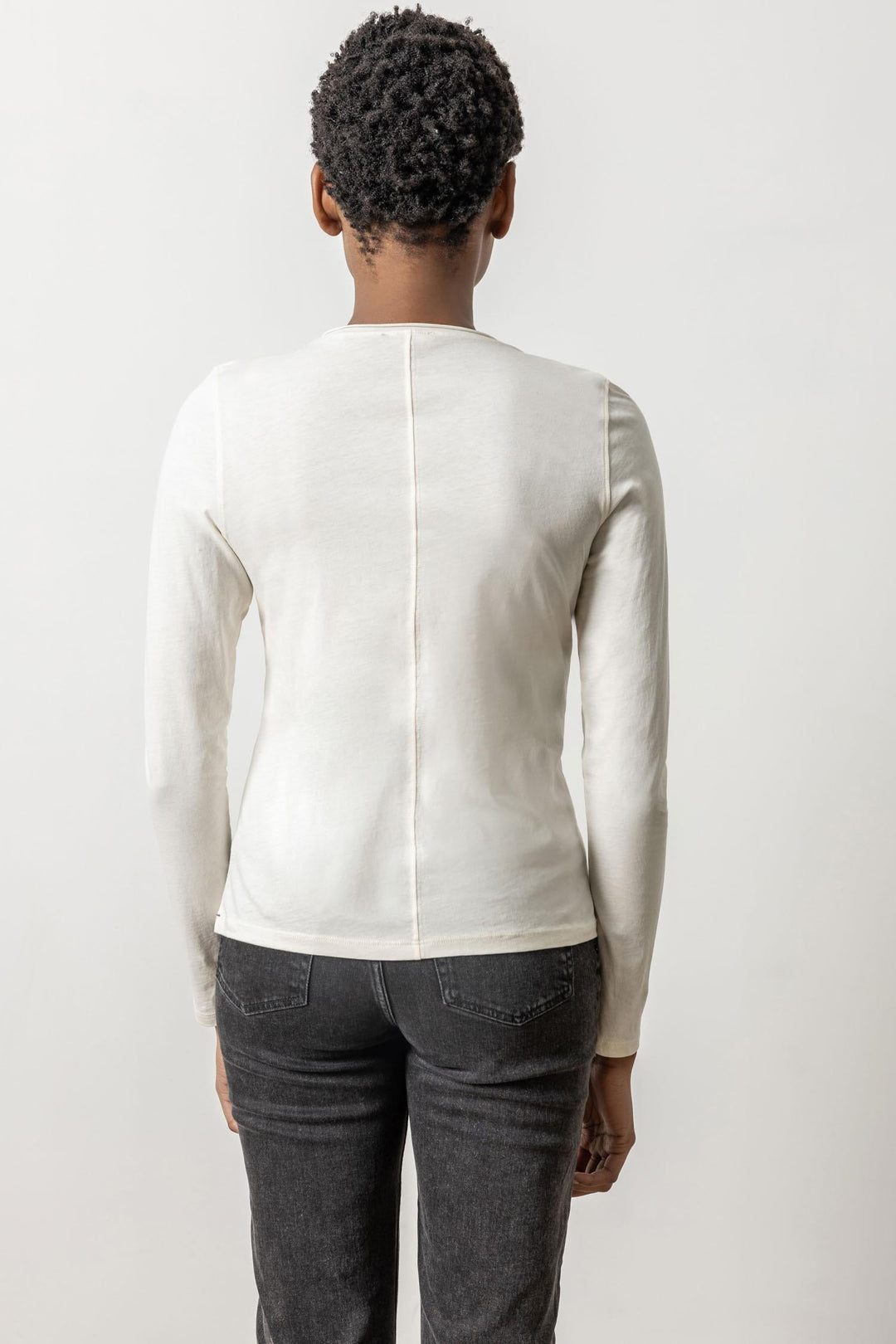 Long Sleeve Rolled Edge Crewneck - Ivory