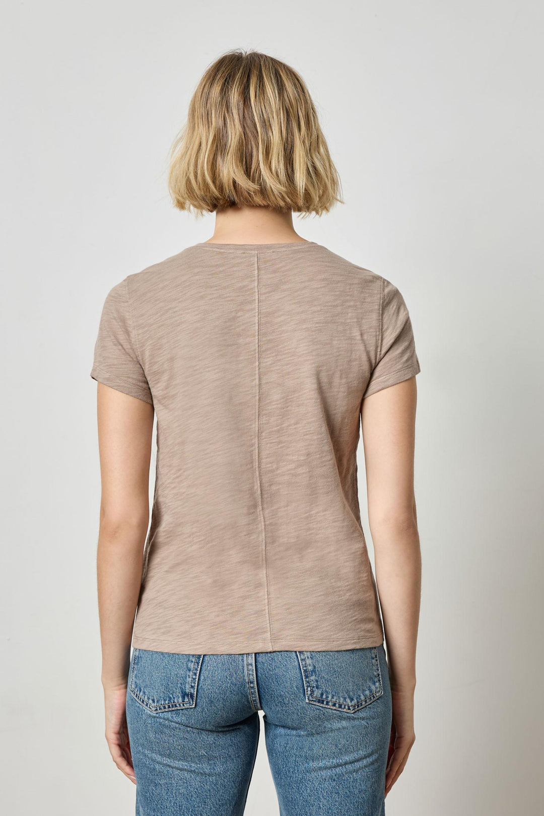 Short Sleeve Back Seam V Neck