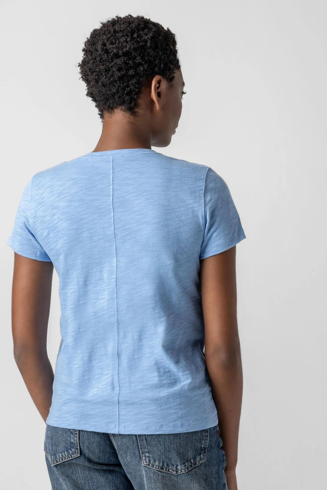 Short Sleeve Back Seam V Neck