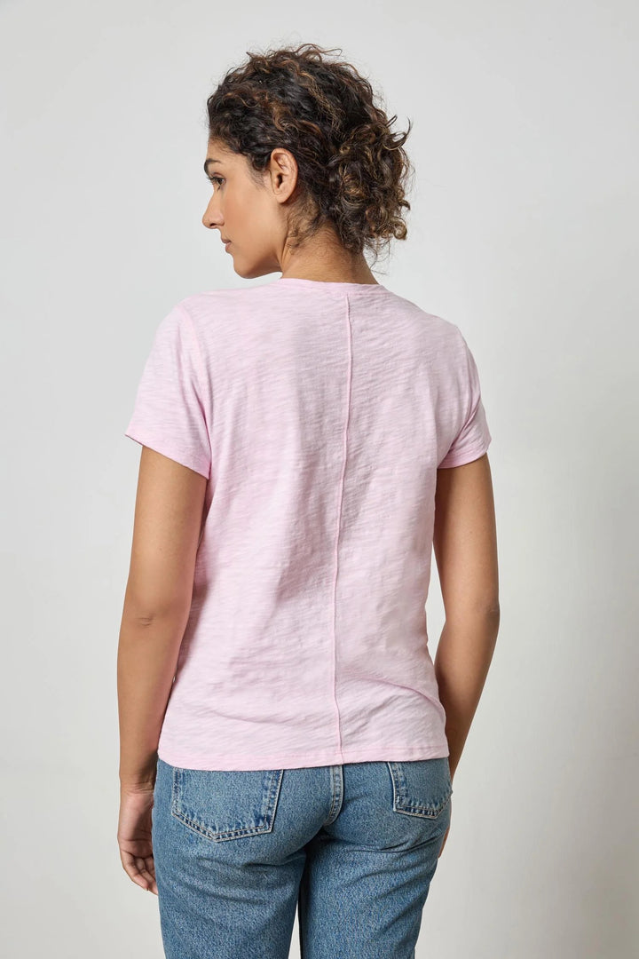 Short Sleeve Back Seam V Neck