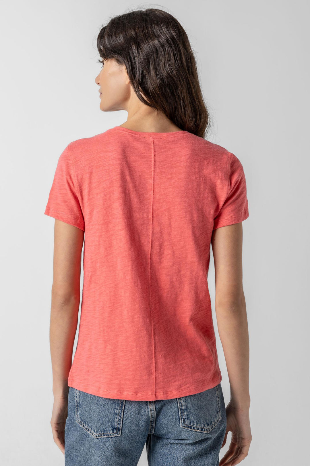 Short Sleeve Back Seam V Neck