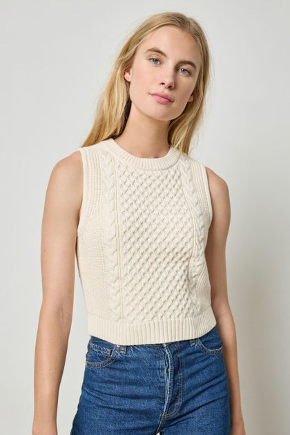 Cropped Cable Tank Sweater - Ivory