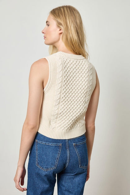 Cropped Cable Tank Sweater - Ivory