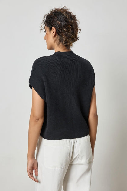 Wide Trim V Neck Sweater - Black