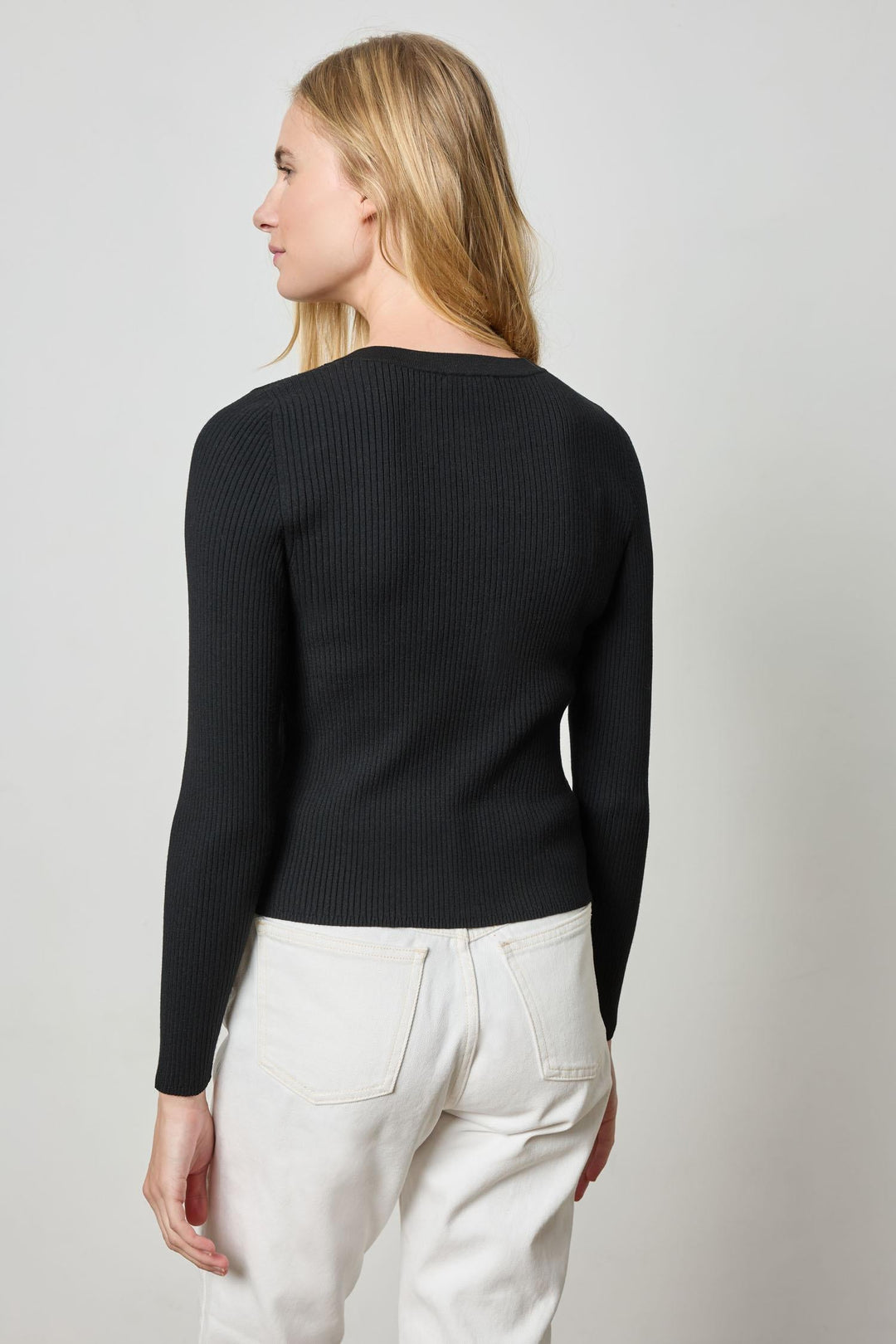 Cropped Ribbed Cardigan - Black