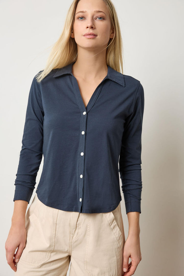 Split Collar Button Down - Navy