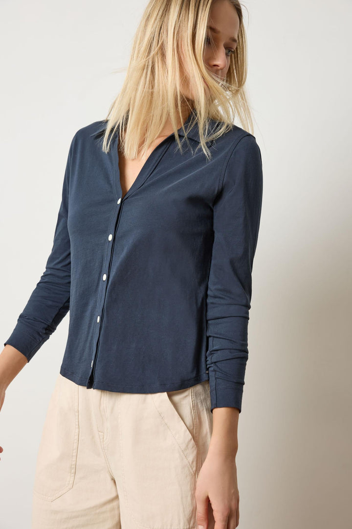 Split Collar Button Down - Navy
