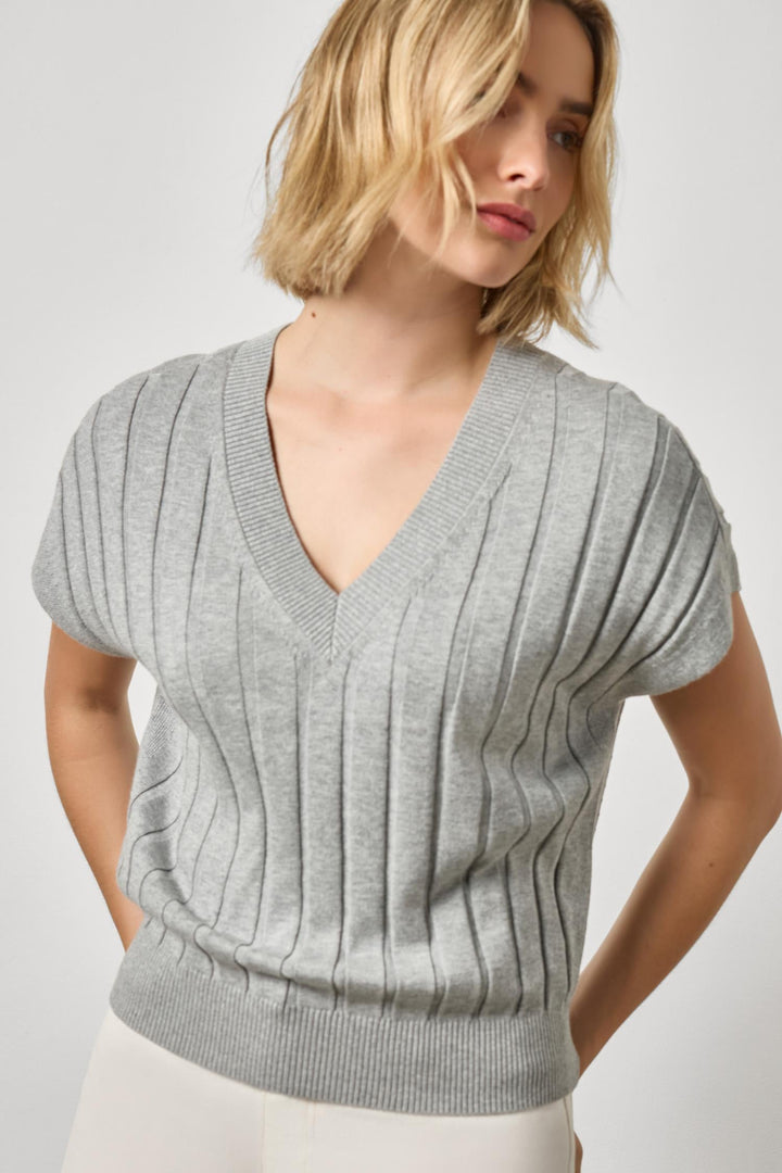 Wide Rib Wedge V-Neck Sweater