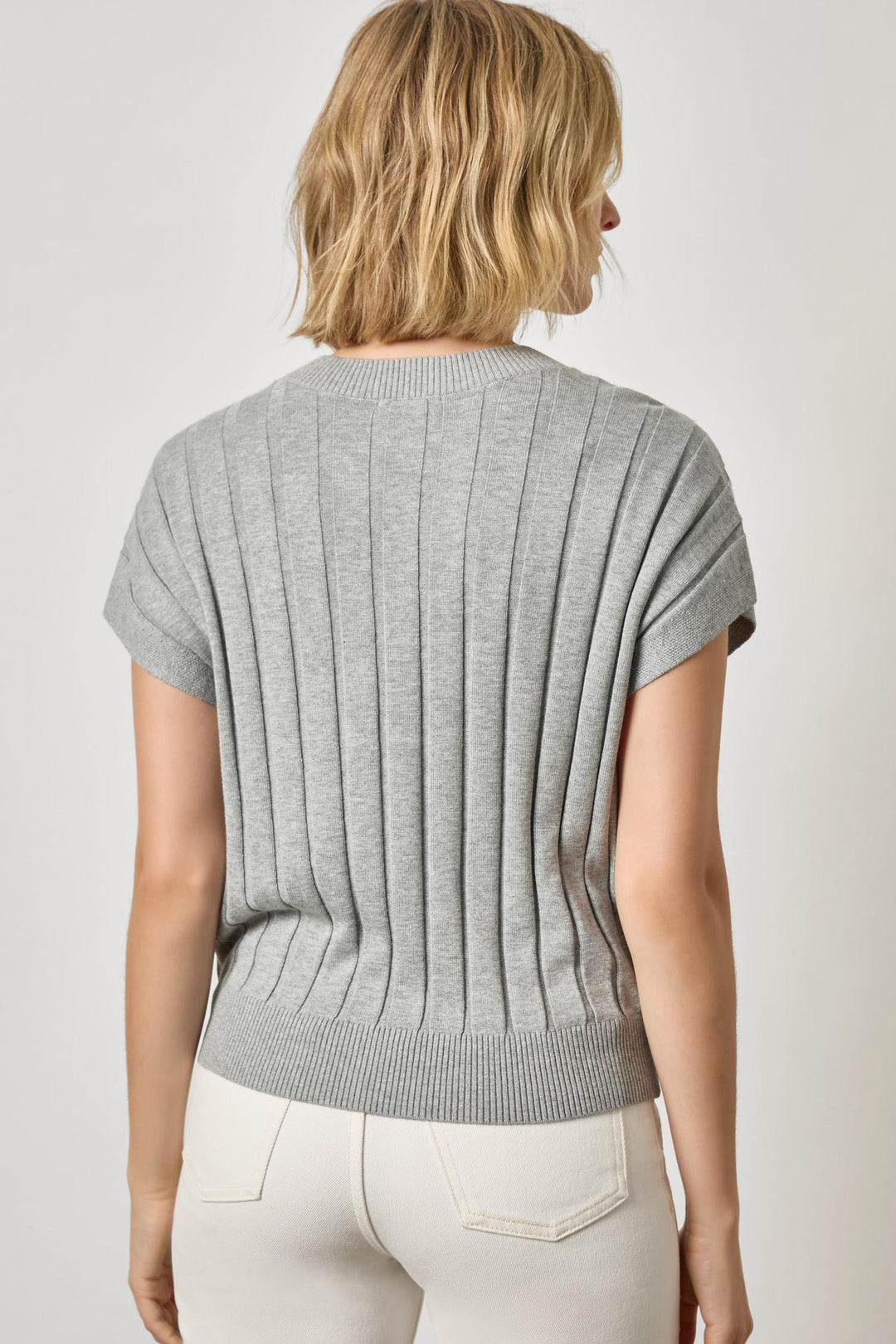 Wide Rib Wedge V-Neck Sweater