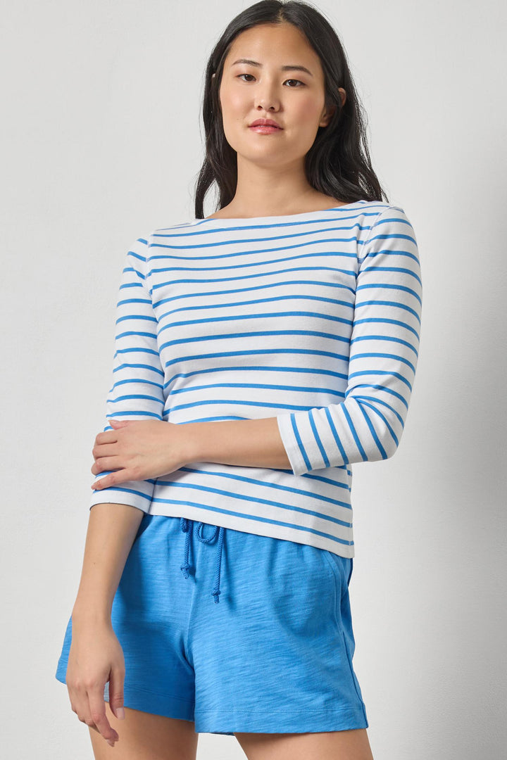 Rib Stripe 3/4 Sleeve Boat Neck