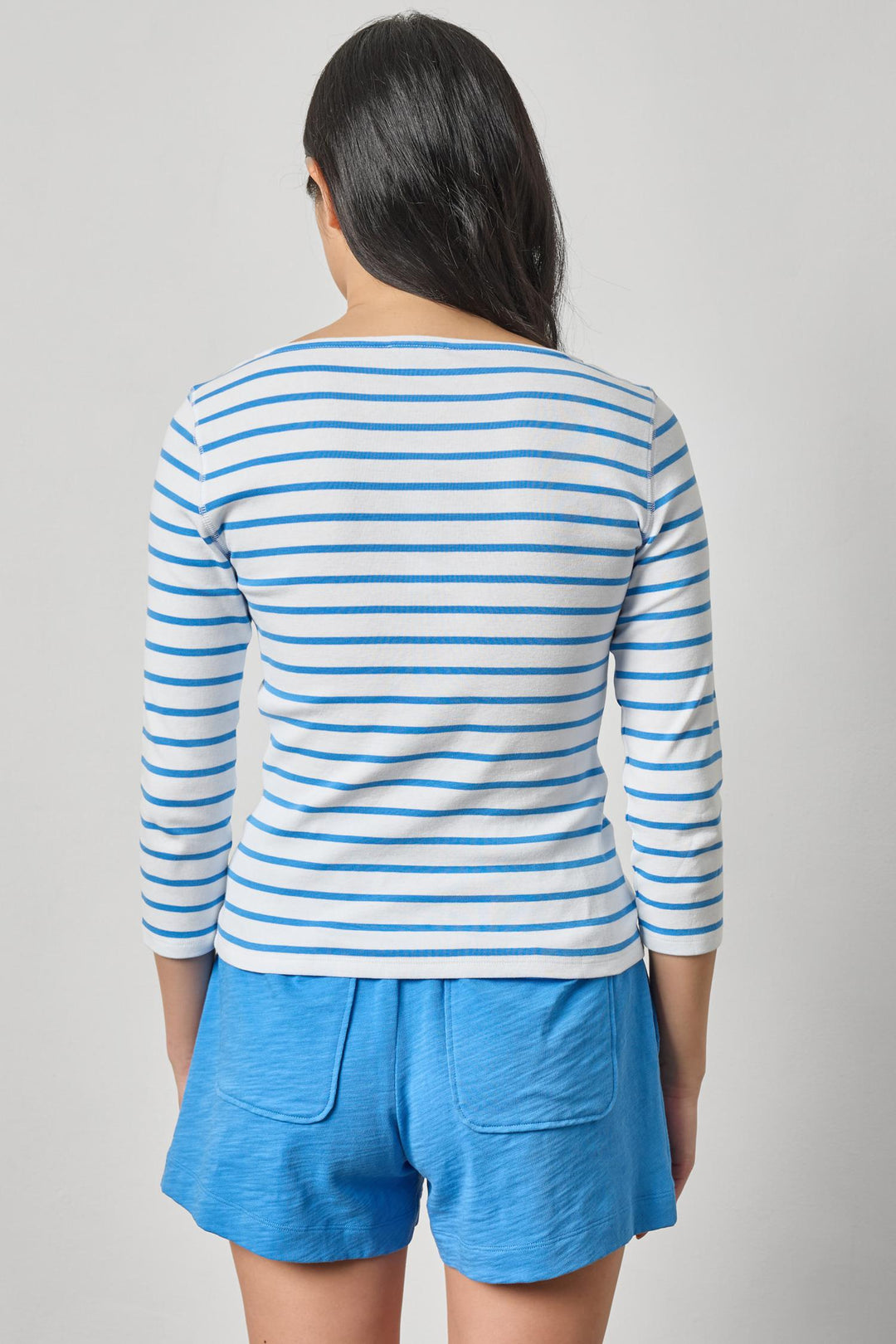 Rib Stripe 3/4 Sleeve Boat Neck