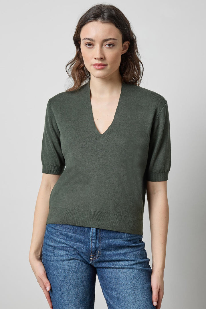 V Neck Elbow Sleeve Sweater