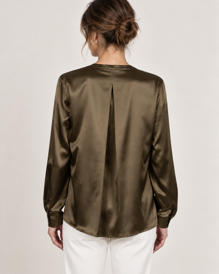 Silk Split Neck Shirt - Kelly Green