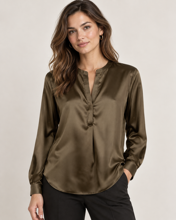 Silk Split Neck Shirt - Kelly Green