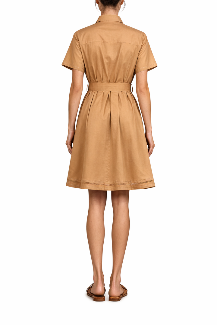 Short Sleeve Shirt Dress - Camel
