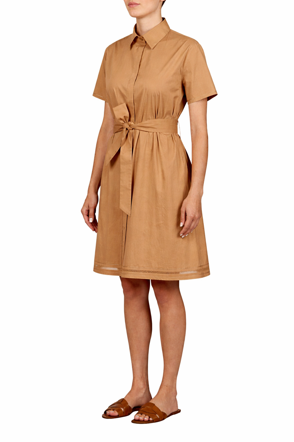 Short Sleeve Shirt Dress - Camel