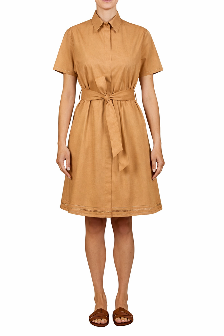 Short Sleeve Shirt Dress - Camel