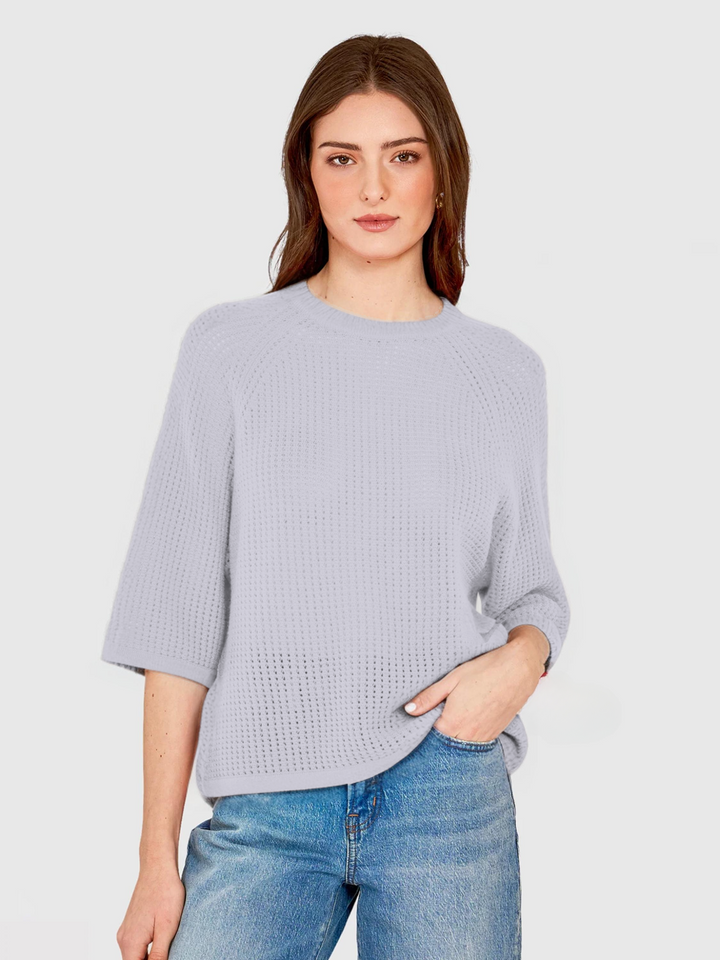 Short Sleeve Mesh Raglan Crewneck Sweater